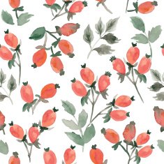 hand drawn red watercolor berries seamless pattern N8