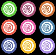 multiple vortex with concentric stripes in different colors