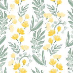 Vintage Watercolor Wallpaper of hand drawn Flowers and Leaf N2