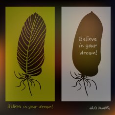 Hand drawn feathers and text card on blurred background N3