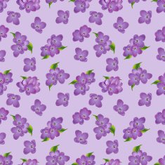 Seamless pattern of lilac flowers with leaves