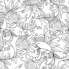Black and white doodle floral elements seamless pattern background