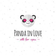 Vector funny cartoon panda head logo Flat logotype