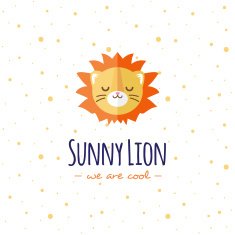 Vector cartoon lion head logo Flat logotype