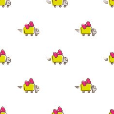 Vector truck icons seamless pattern Funny gift delivery background