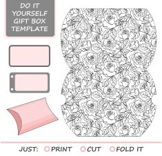 Favor gift box die cut Box template with rose N2