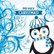 Template Christmas greeting card with a penguin vector N3