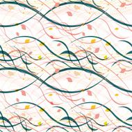 Floral seamless pattern Abstract waves with leaves eco nature background N5