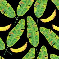 Seamless tropical pattern with exotic leaves and bananas