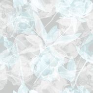 Seamless pattern with abstract transparent peonies leaves N2