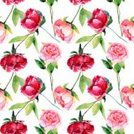 Seamless pattern with red pink peonies leaves N2