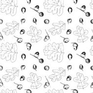 Seamless black and white pattern with acorns leafs