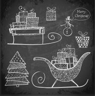 Doodle sketch Christmas objects on blackboard