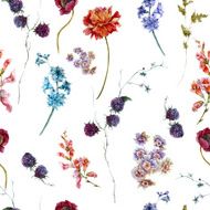 Watercolor floral seamless pattern with wildflowers