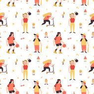 Sports girls minimalistic cartoon style vector seamless pattern N2