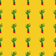 Seamless retro cactus plants for the home illustration background pattern