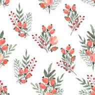 hand drawn red watercolor berries seamless pattern N9