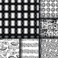 Set of 6 monochrome black and white seamless patterns N2