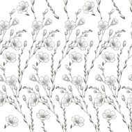 Floral seamless background of flax plant Monochrome vector background