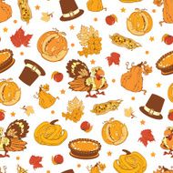 Vector Cornucopia Thanksgiving Pumpkin Turkey Corn Seamless Pattern N2
