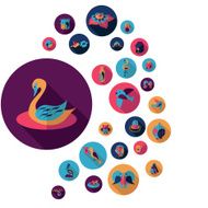 Flat concept design with shadow collection birds N6