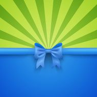 Green beam background with blue gift bow and ribbon