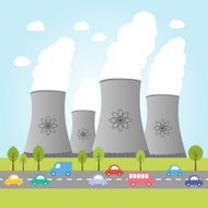 Nuclear power plants with road and cars