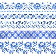 Blue flowers floral russian porcelain beautiful folk ornament N4