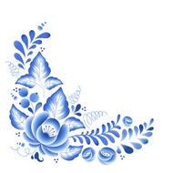 Blue flowers floral russian porcelain beautiful folk ornament N6