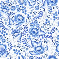 Blue flowers floral russian porcelain beautiful folk ornament N8