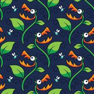 Halloween Carnivorous Plant Seamless Pattern N2