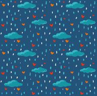 Seamless pattern in vector made of hearts and clouds