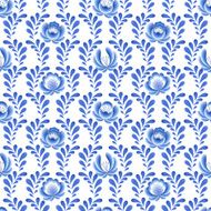 Blue flowers floral russian porcelain beautiful folk ornament N12