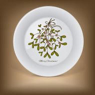 Christmas decorative plate with branch of mistletoe