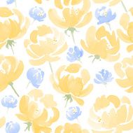 Watercolor Peonies seamless fabric pattern Hand Drawn Vector Illustration