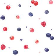 Watercolor pattern from red currants raspberries and blueberries