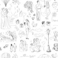 Seamless pattern with love story elements