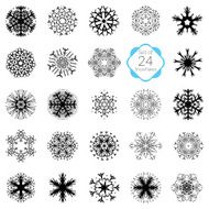 Vector illustration snowflakes set various designs symmetrical snow crystals N2