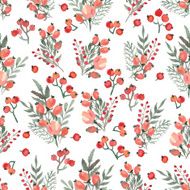 hand drawn red watercolor berries seamless pattern N10