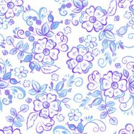 Floral Watercolor seamless pattern in Russian Gzhel Style Vector illustration