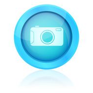 Blue vector photo camera icon with reflection