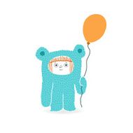 Girl with a balloon in bear costume vector illustration N2
