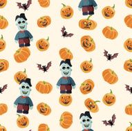 Seamless colorful background made of pumpkin bat and zombie