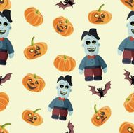 Seamless colorful background made of pumpkin bat and zombie N2