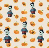 Seamless colorful background made of pumpkin and zombie