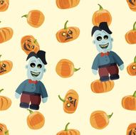 Seamless colorful background made of pumpkin and zombie N2