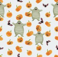 Seamless colorful background made of pumpkin mummy and bat