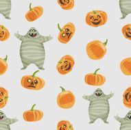 Seamless colorful background made of pumpkin and mummy