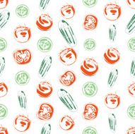 Seamless background made of cucumber and tomato in linear style