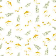 Seamless background made of cheese and rosemary in linear style